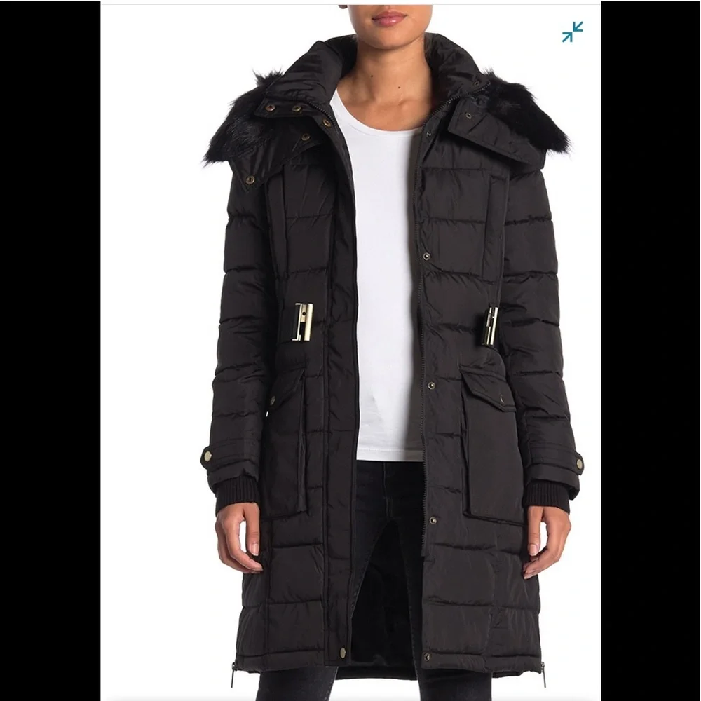 NWT,French Connection,Faux Fur Hoodie Puffer Jacket - Picture 3 of 17